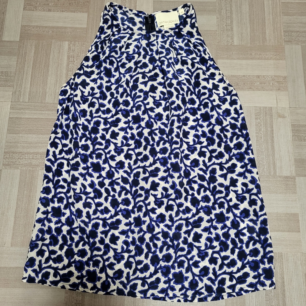 -Cynthia Rowley Blue and White Patterned Blouse Sleeveless